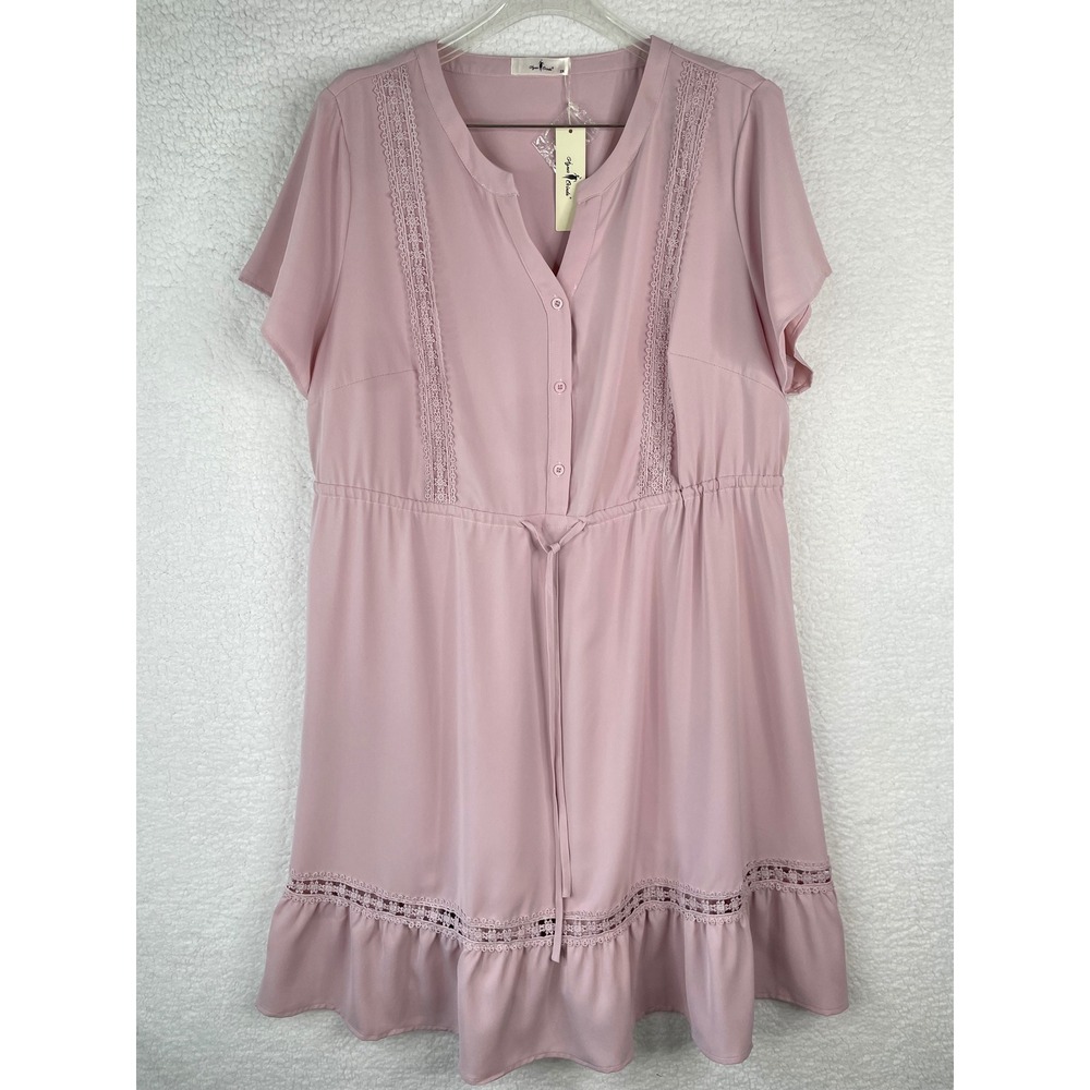 Agnes Orinda Womens Plus 2X Pink Crochet Lace Trim Ruffle Hem Mini Dress NWT